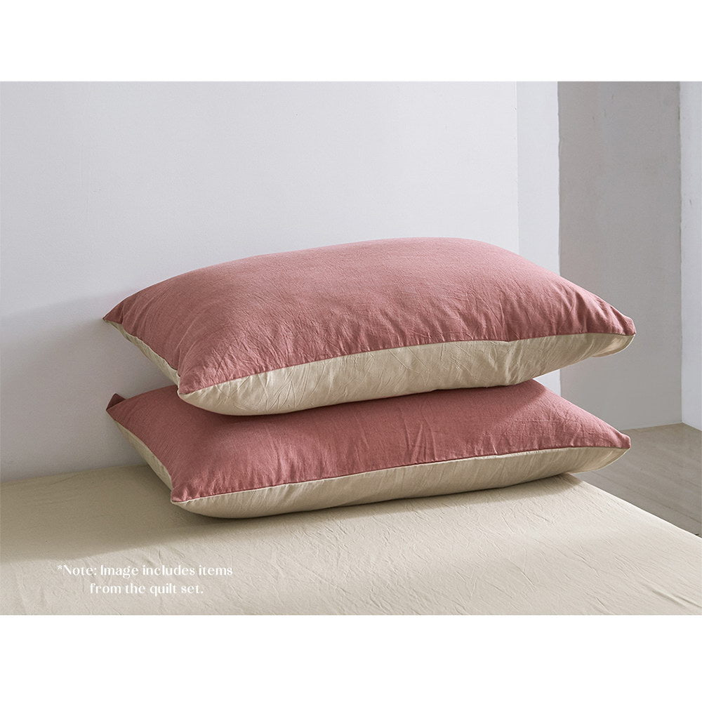 Cosy Club Cotton Bed Sheet Set - Single, Red/Beige, All-Season