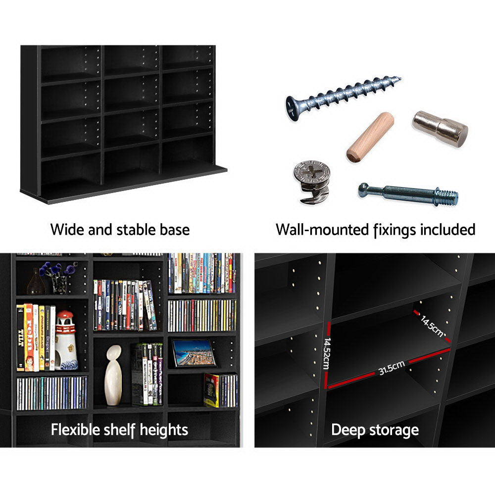 Artiss Adjustable Book Storage Shelf Rack Unit - Black - Newstart Furniture