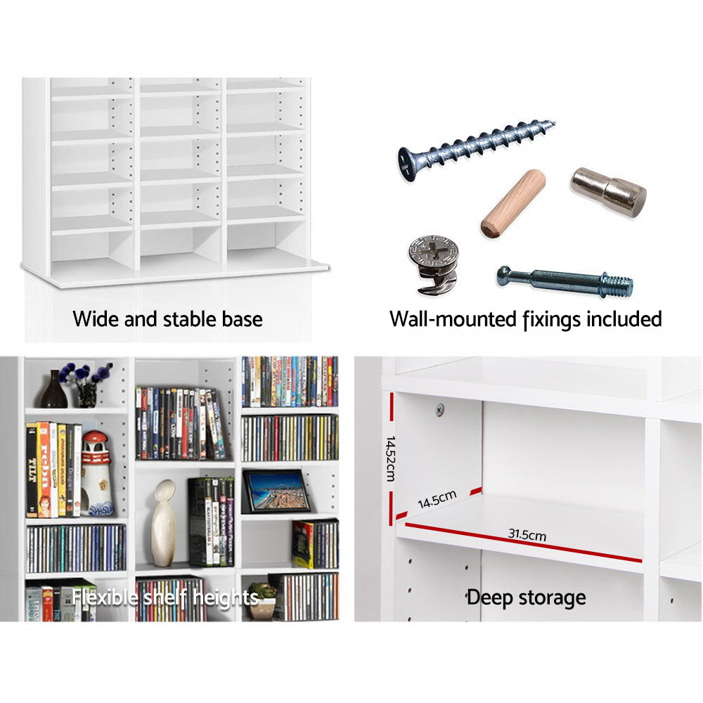 Artiss Adjustable Book Storage Shelf Rack Unit - White - Newstart Furniture