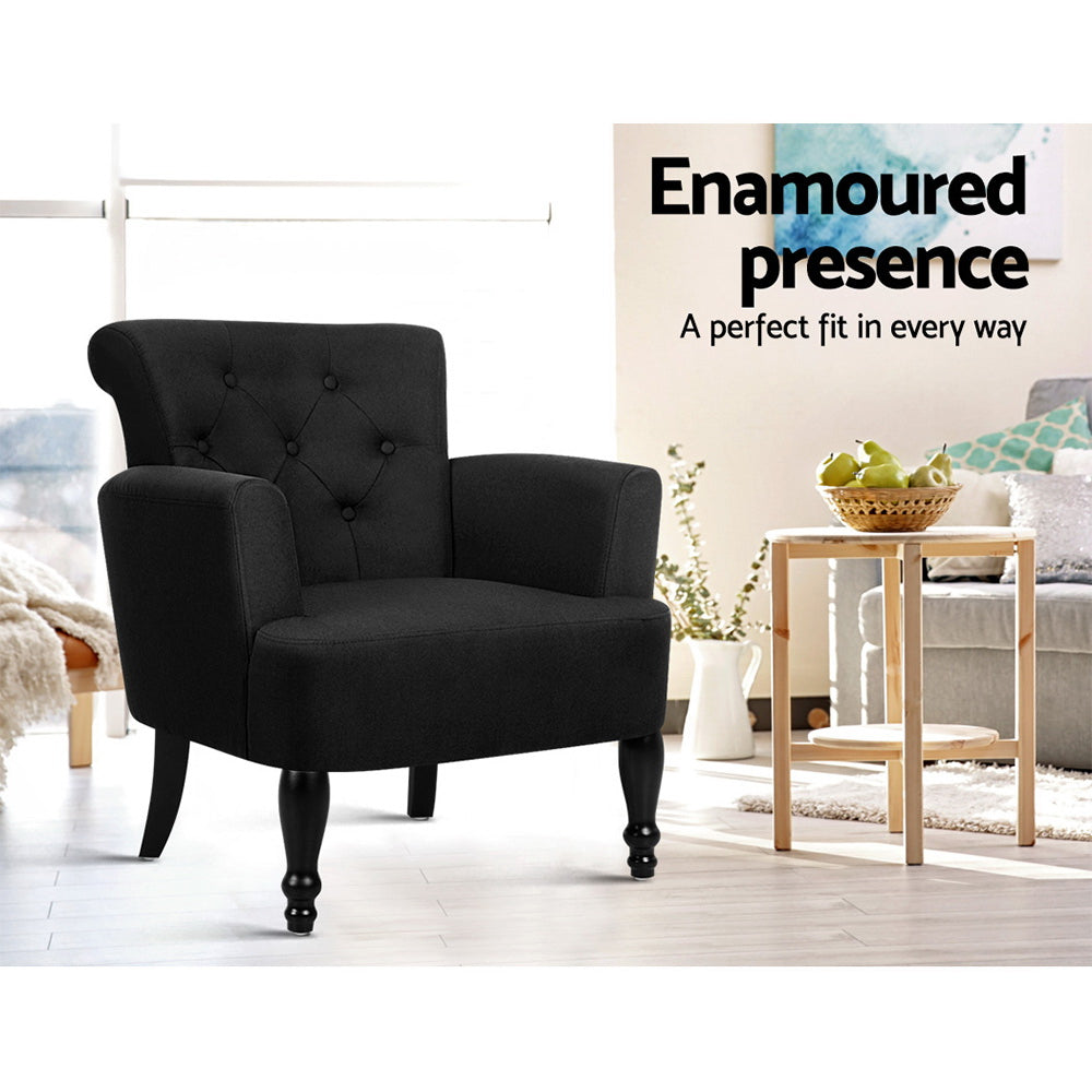 Artiss Lothair Black Wingback Armchair with Tufted Design