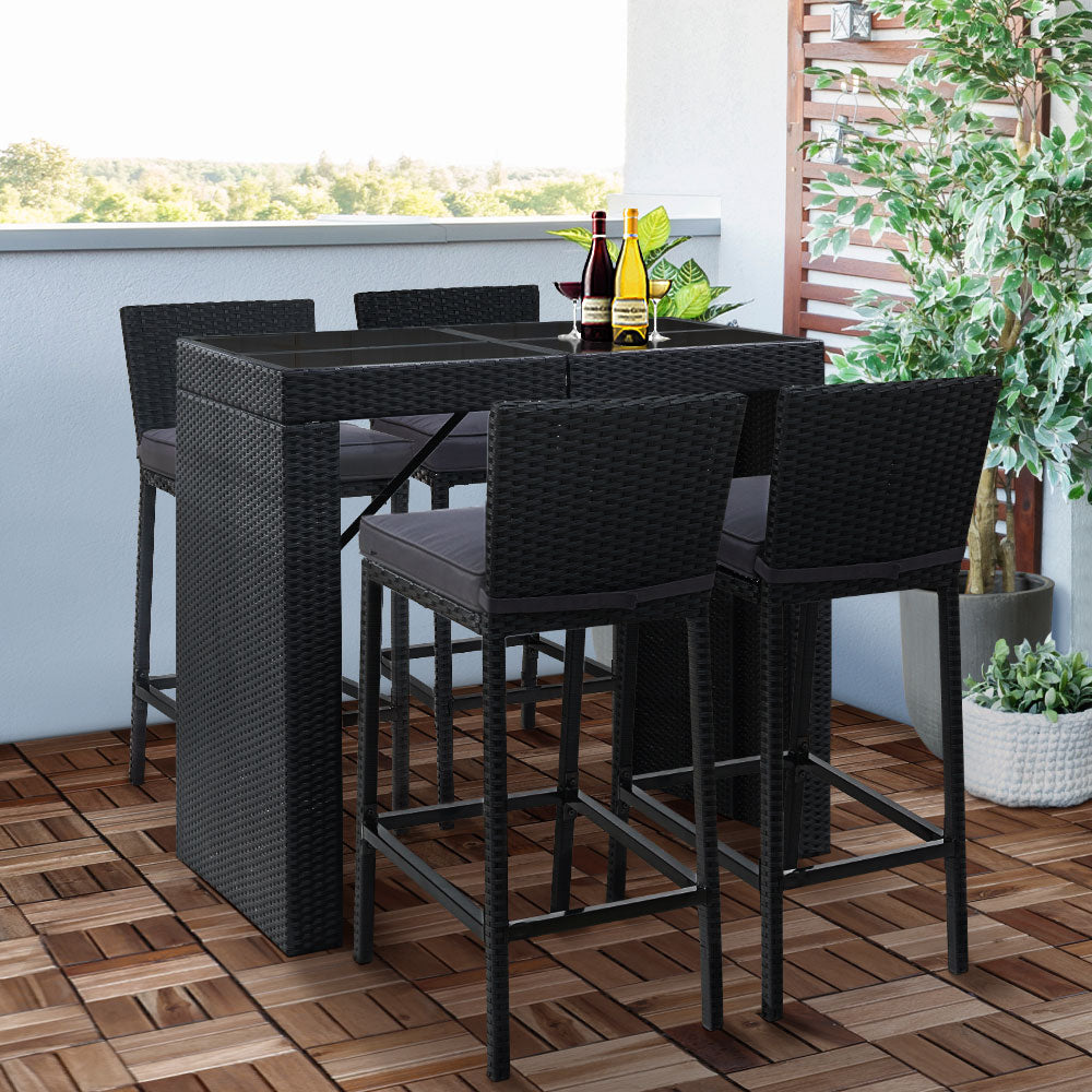 Gardeon Outdoor Bar Set Table Chairs Stools Rattan Patio Furniture 4 Seaters - Newstart Furniture