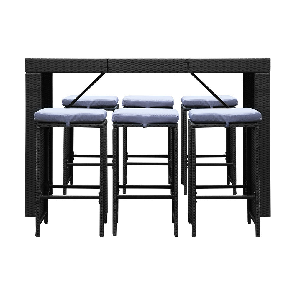 Gardeon 7 Piece Outdoor Dining Table Set - Black - Newstart Furniture