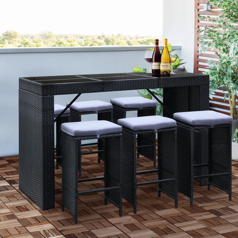 Gardeon 7 Piece Outdoor Dining Table Set - Black - Newstart Furniture