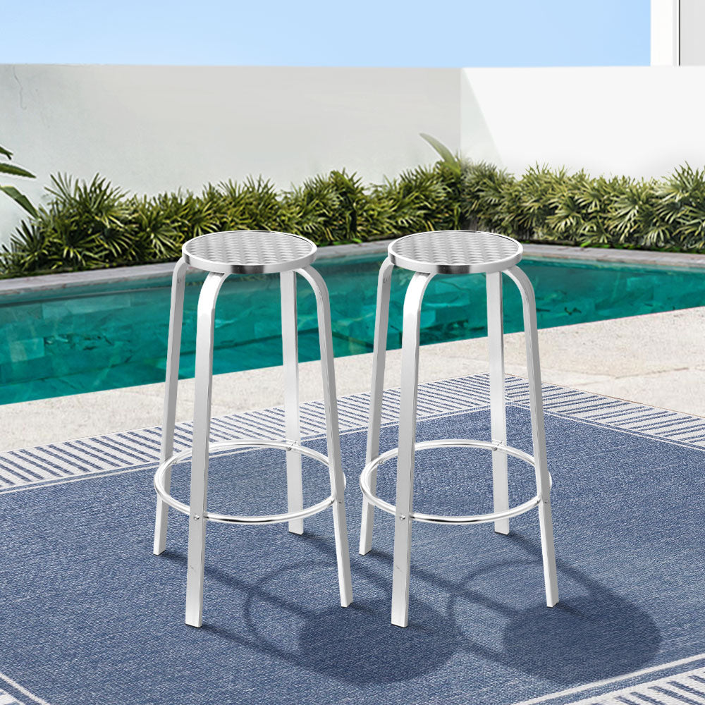 Gardeon Set of 2 Outdoor Bar Stools Patio Furniture Indoor Bistro Kitchen Aluminum - Newstart Furniture