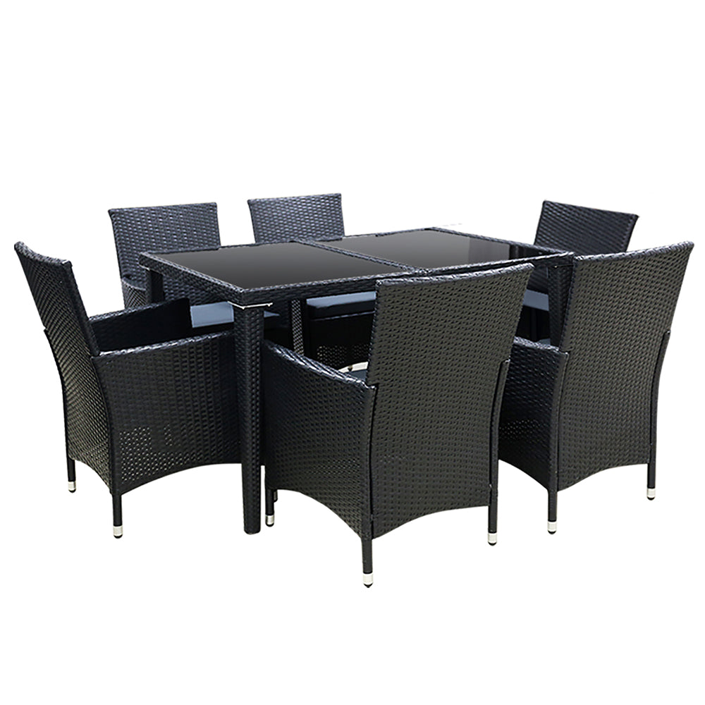 Gardeon Outdoor Table and Chair Set 7pcs Black - Newstart Furniture