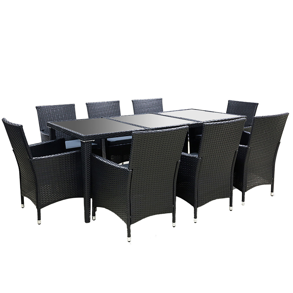 Gardeon 9 Piece Outdoor Dining Set - Black - Newstart Furniture