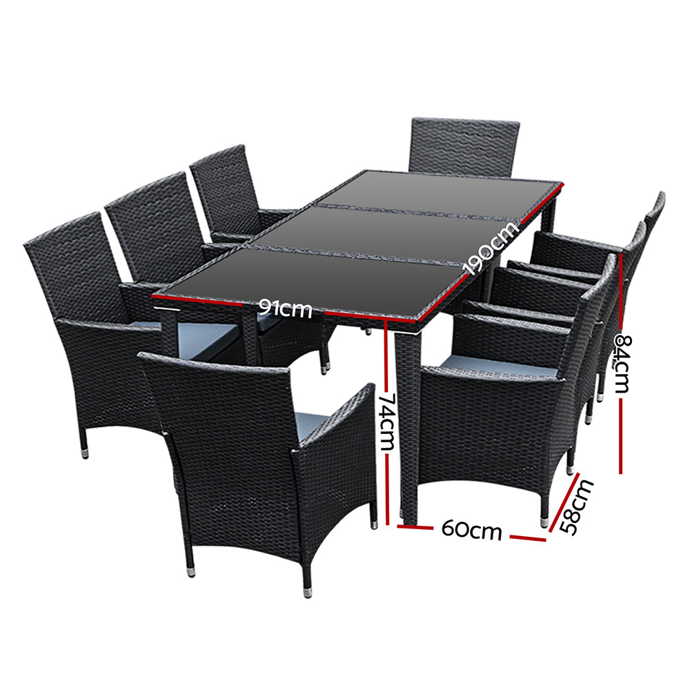 Gardeon 9 Piece Outdoor Dining Set - Black - Newstart Furniture