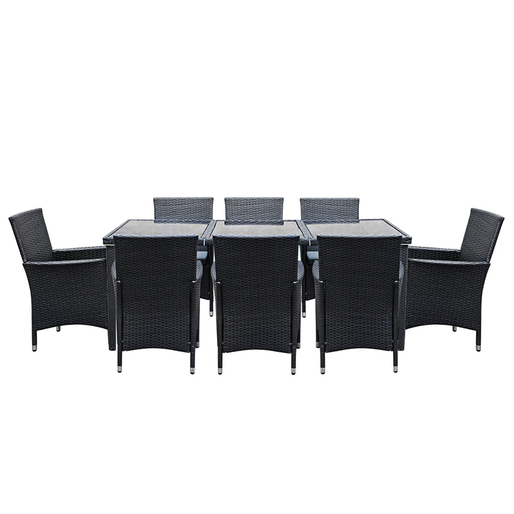 Gardeon 9 Piece Outdoor Dining Set - Black - Newstart Furniture