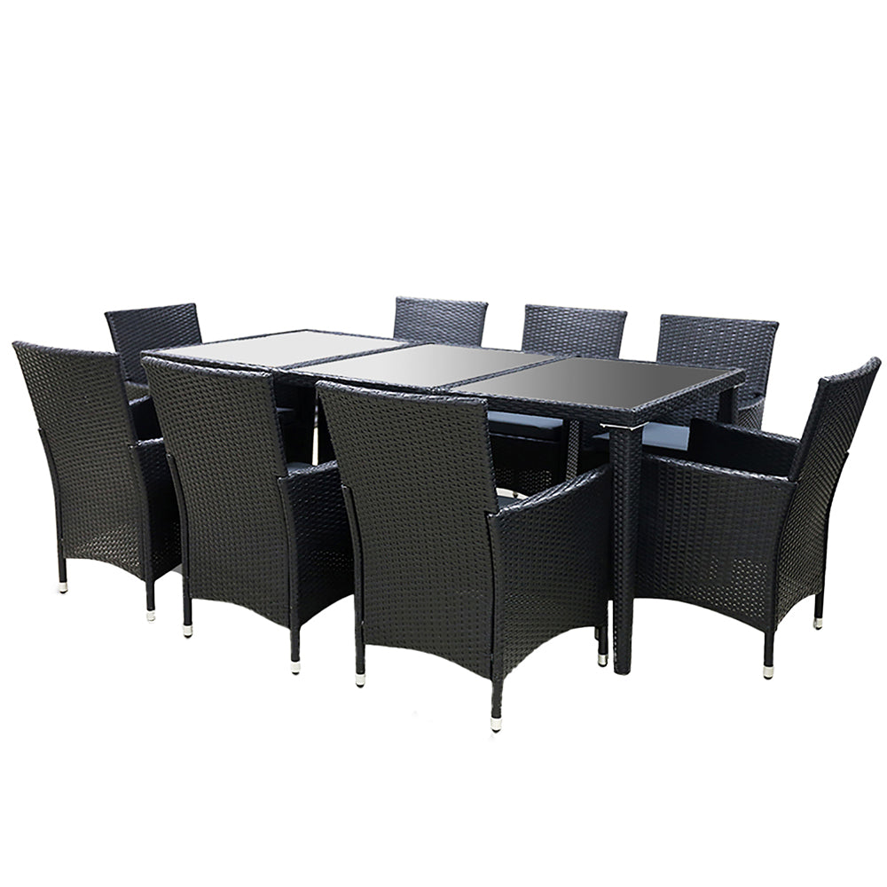 Gardeon 9 Piece Outdoor Dining Set - Black - Newstart Furniture