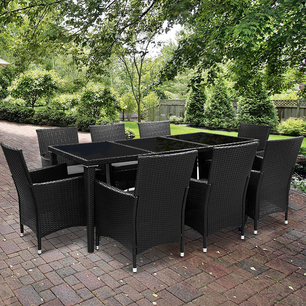 Gardeon 9 Piece Outdoor Dining Set - Black - Newstart Furniture