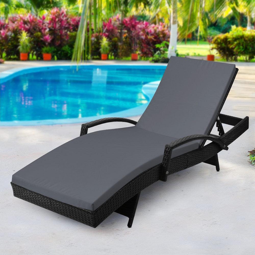 Gardeon Outdoor Sun Lounge - Black - Newstart Furniture