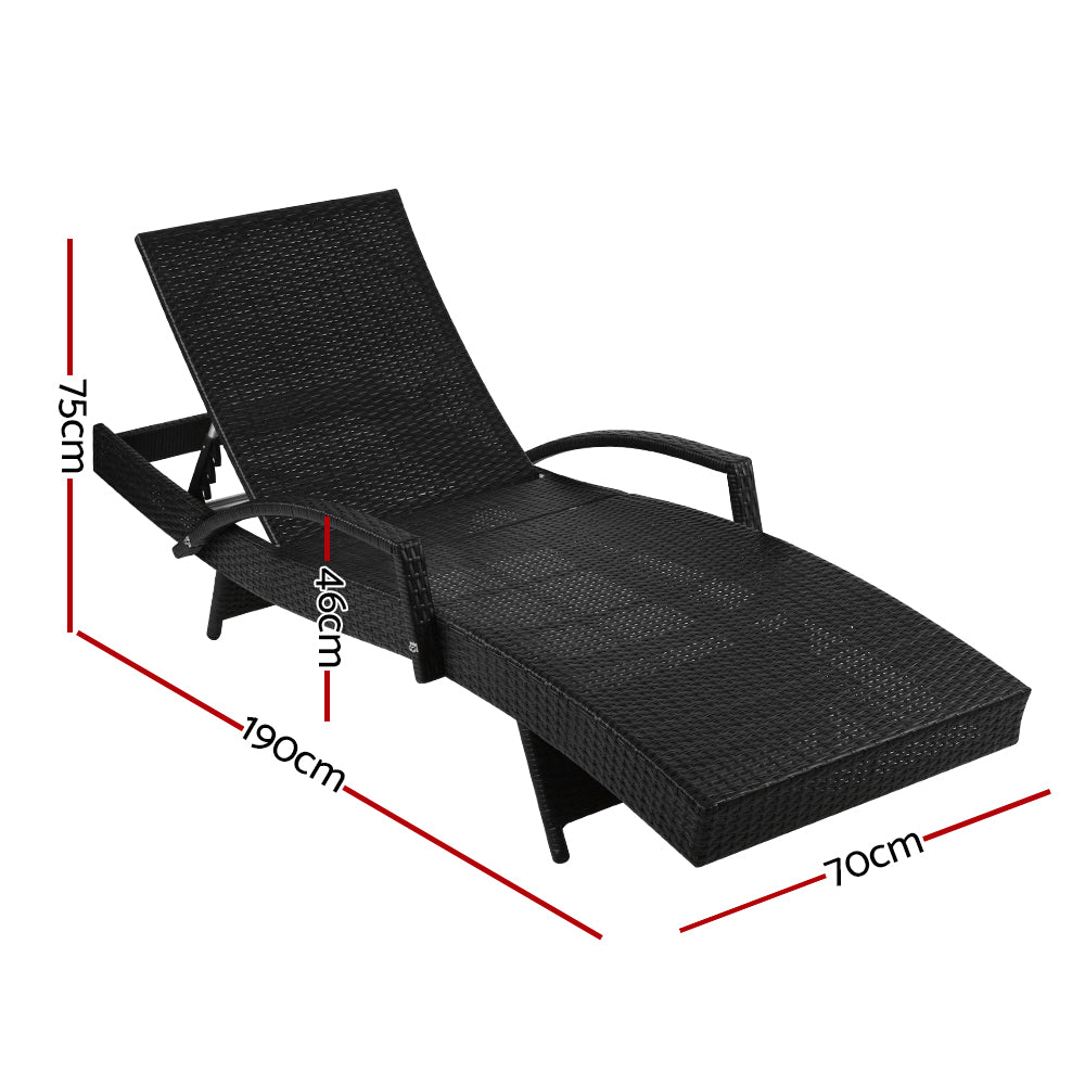 Gardeon Set of 2 Outdoor Sun Lounge Chair with Cushion - Black - Newstart Furniture