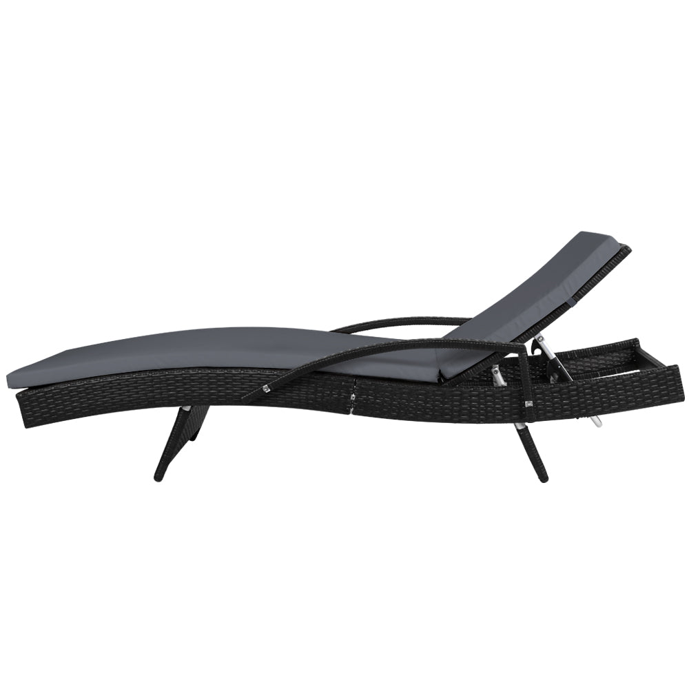 Gardeon Set of 2 Outdoor Sun Lounge Chair with Cushion - Black - Newstart Furniture