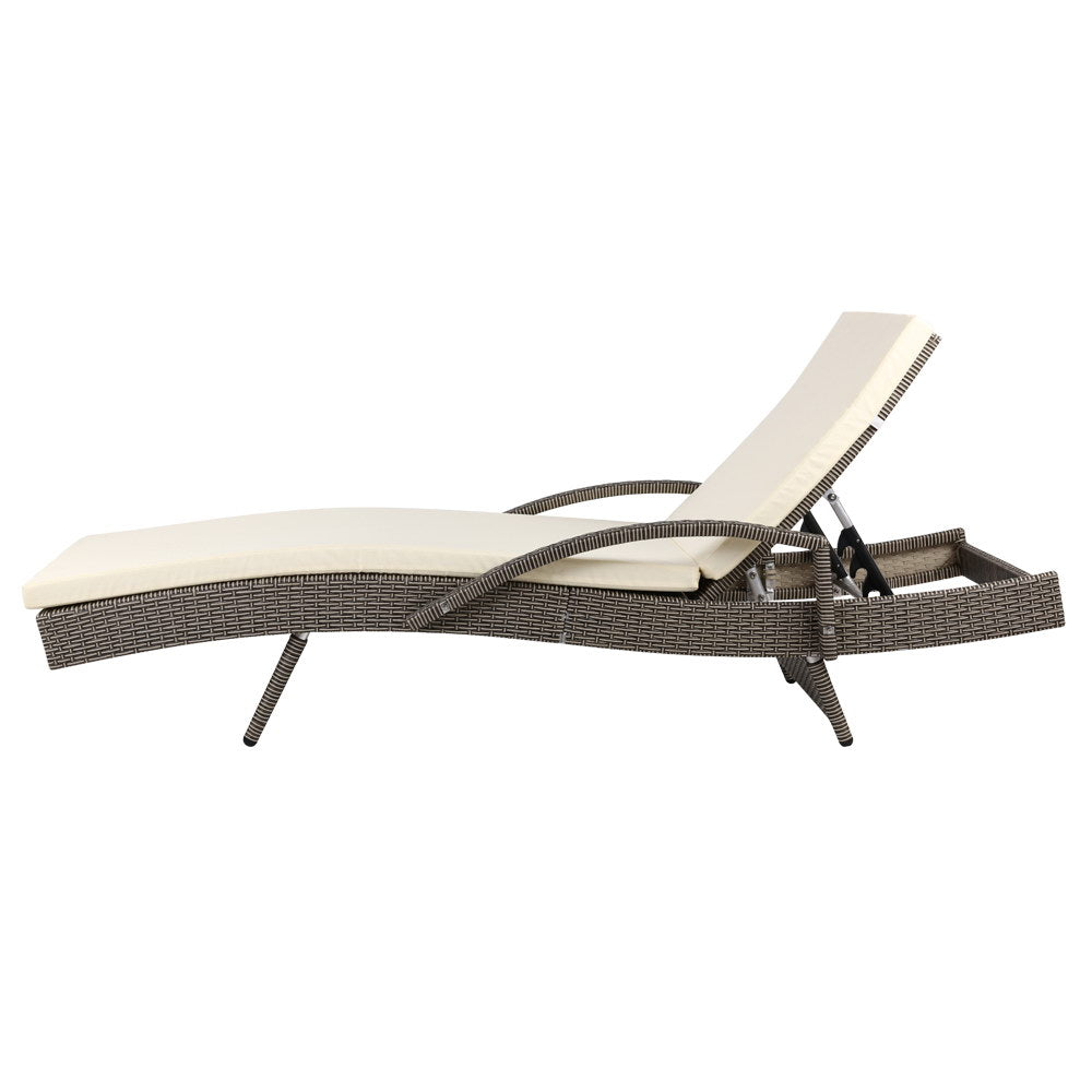 Gardeon Set of 2 Outdoor Sun Lounge Chair with Cushion- Grey - Newstart Furniture