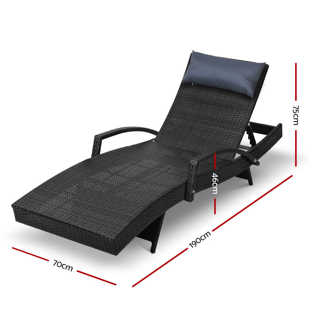 Gardeon Set of 2 Sun Lounge Outdoor Furniture Wicker Lounger Rattan Day Bed Garden Patio Black - Newstart Furniture