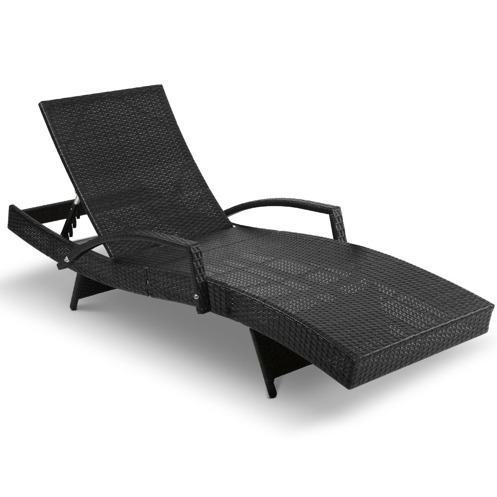 Gardeon Set of 2 Sun Lounge Outdoor Furniture Wicker Lounger Rattan Day Bed Garden Patio Black - Newstart Furniture