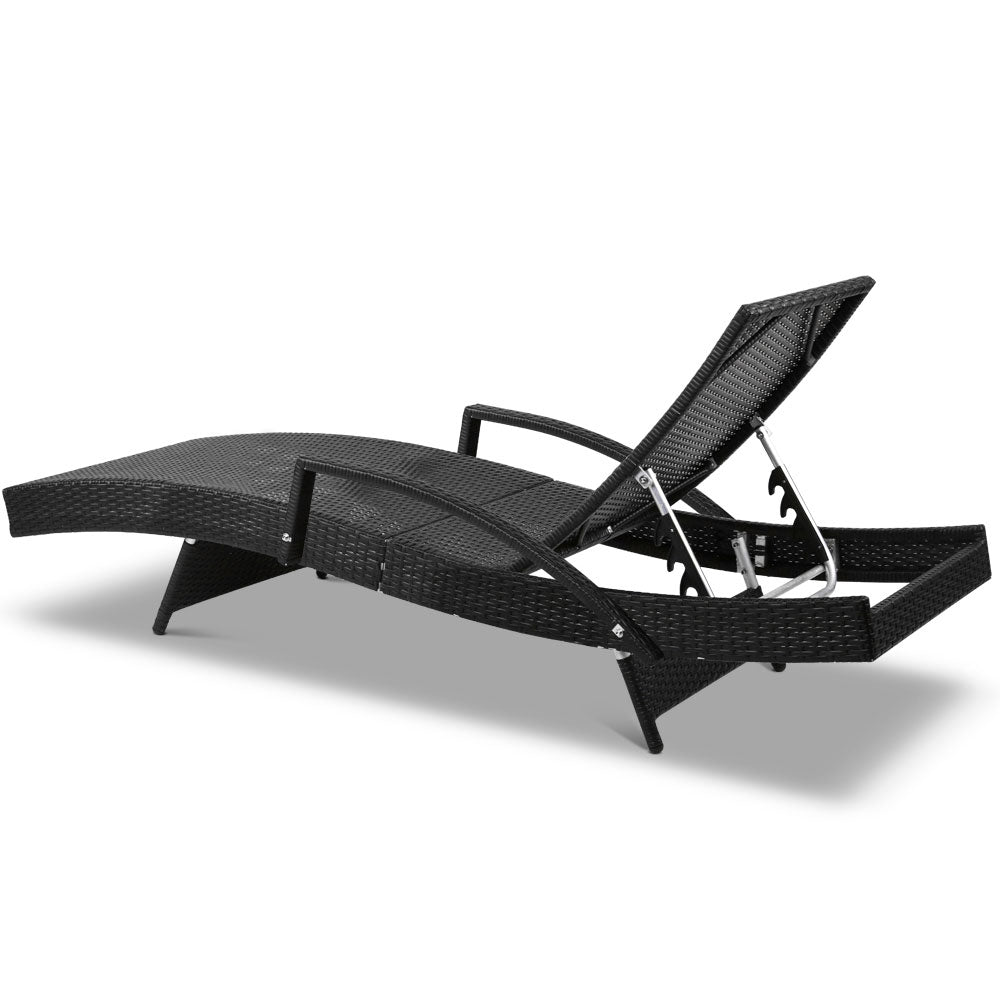 Gardeon Set of 2 Sun Lounge Outdoor Furniture Wicker Lounger Rattan Day Bed Garden Patio Black - Newstart Furniture