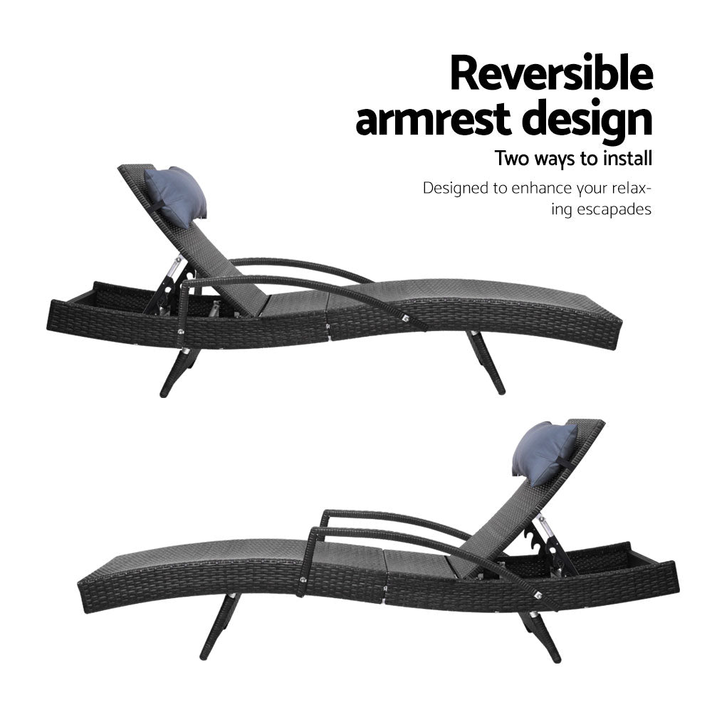 Gardeon Set of 2 Sun Lounge Outdoor Furniture Wicker Lounger Rattan Day Bed Garden Patio Black - Newstart Furniture