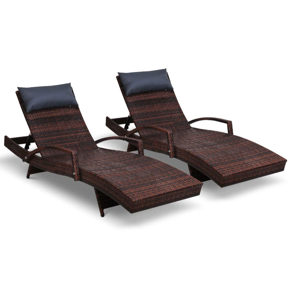 Gardeon Set of 2 Sun Lounge Outdoor Furniture Wicker Lounger Rattan Day Bed Garden Patio Brown - Newstart Furniture