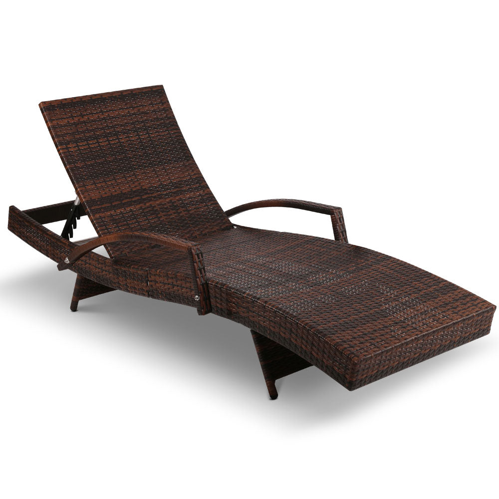 Gardeon Set of 2 Sun Lounge Outdoor Furniture Wicker Lounger Rattan Day Bed Garden Patio Brown - Newstart Furniture