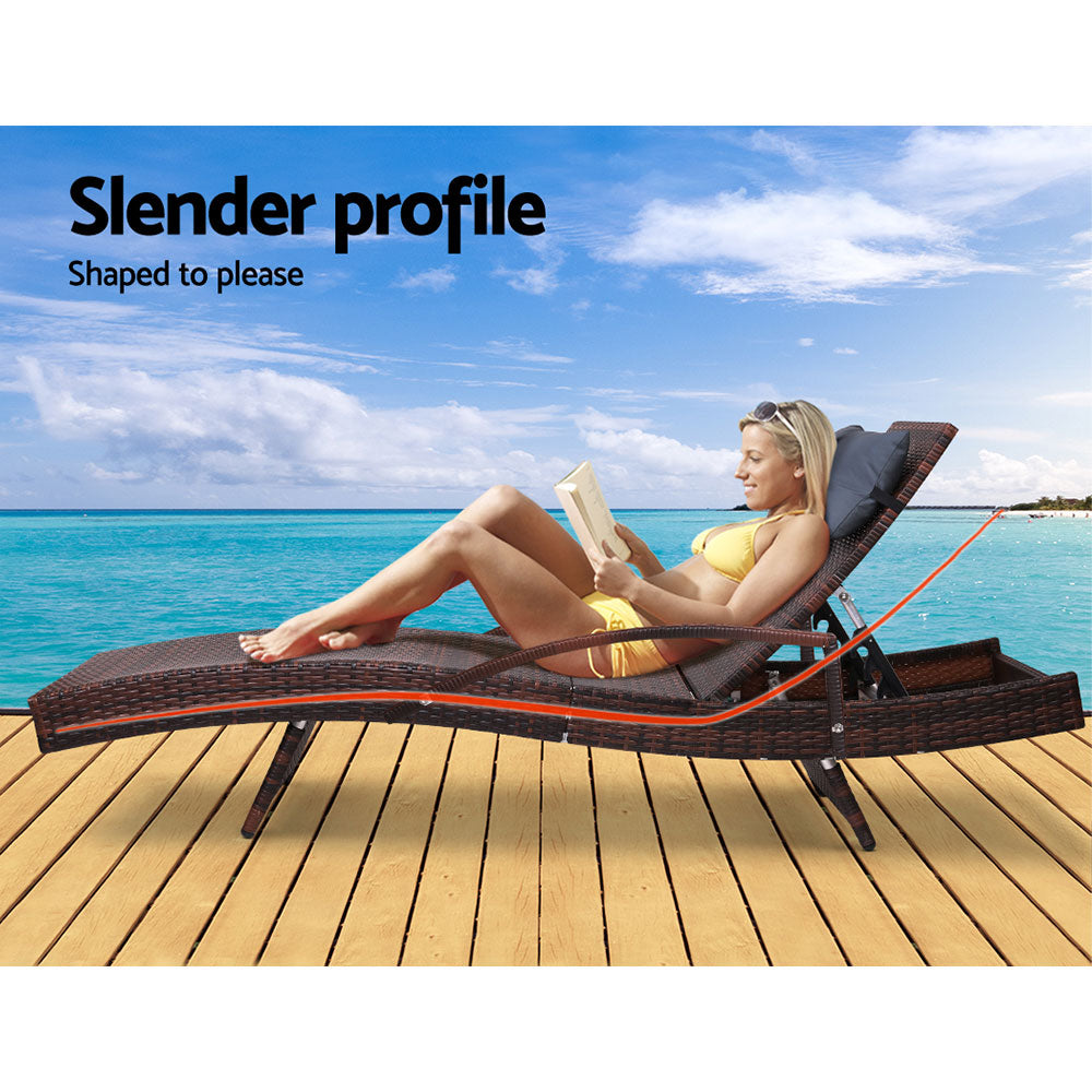 Gardeon Set of 2 Sun Lounge Outdoor Furniture Wicker Lounger Rattan Day Bed Garden Patio Brown - Newstart Furniture