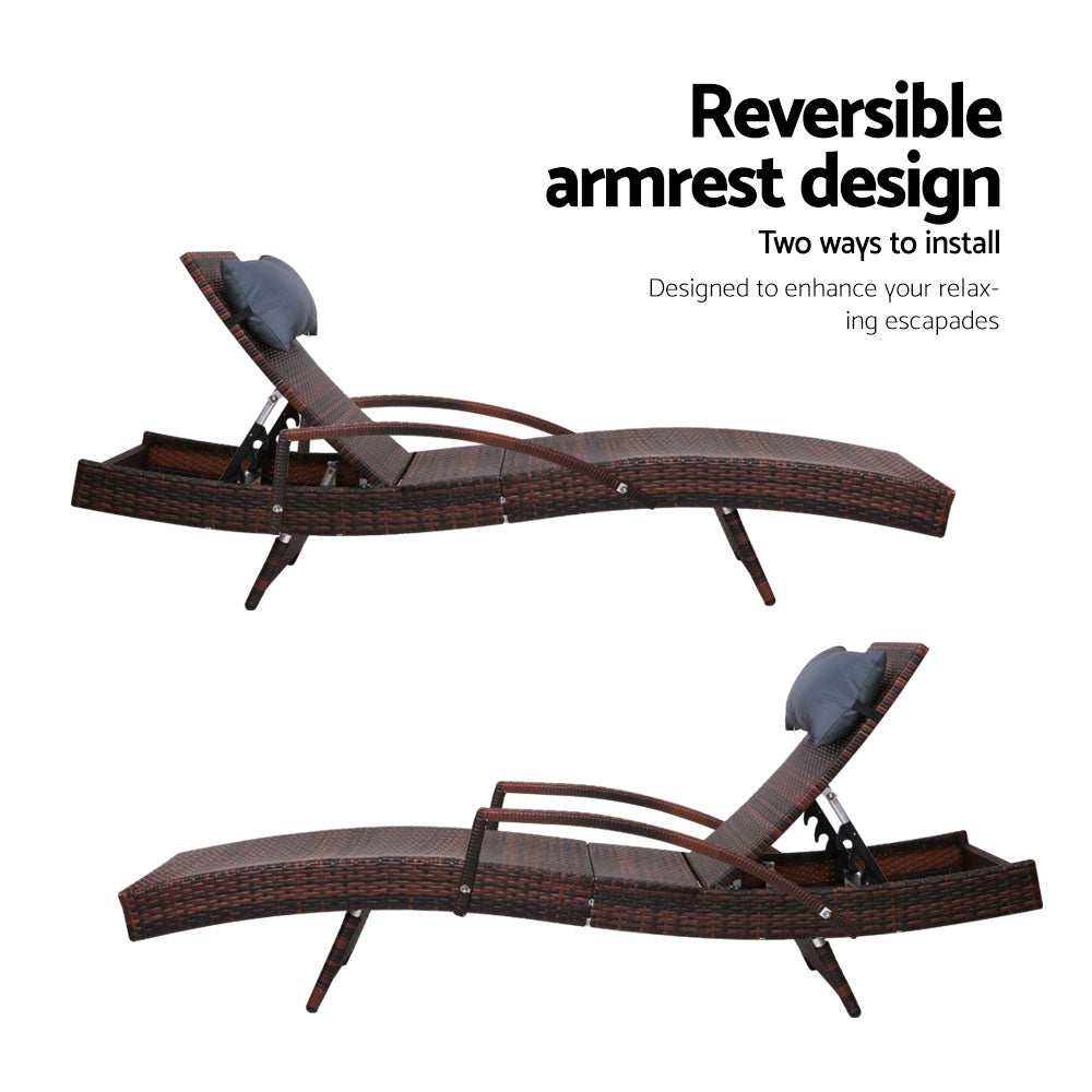 Gardeon Set of 2 Sun Lounge Outdoor Furniture Wicker Lounger Rattan Day Bed Garden Patio Brown - Newstart Furniture