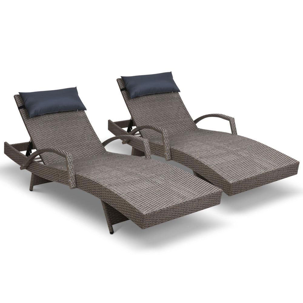 Gardeon Set of 2 Sun Lounge Outdoor Furniture Wicker Lounger Rattan Day Bed Garden Patio Grey - Newstart Furniture