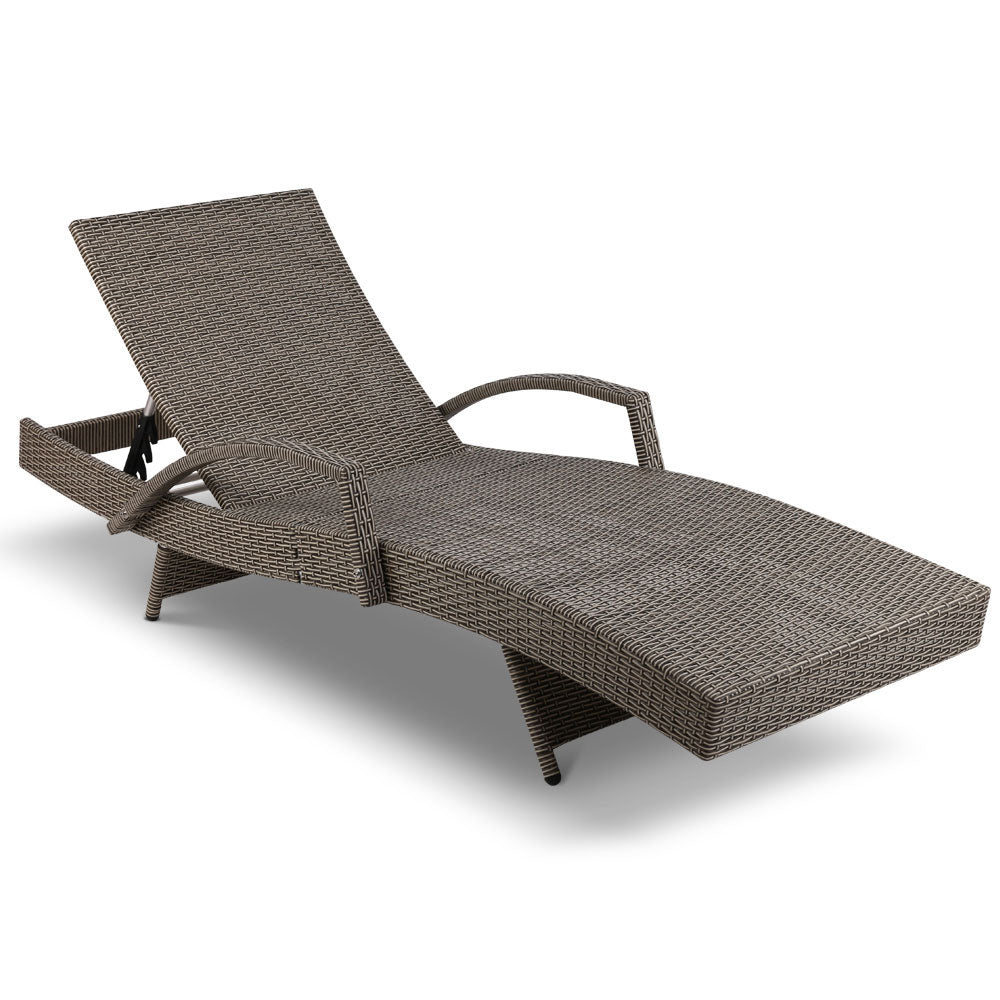 Gardeon Set of 2 Sun Lounge Outdoor Furniture Wicker Lounger Rattan Day Bed Garden Patio Grey - Newstart Furniture