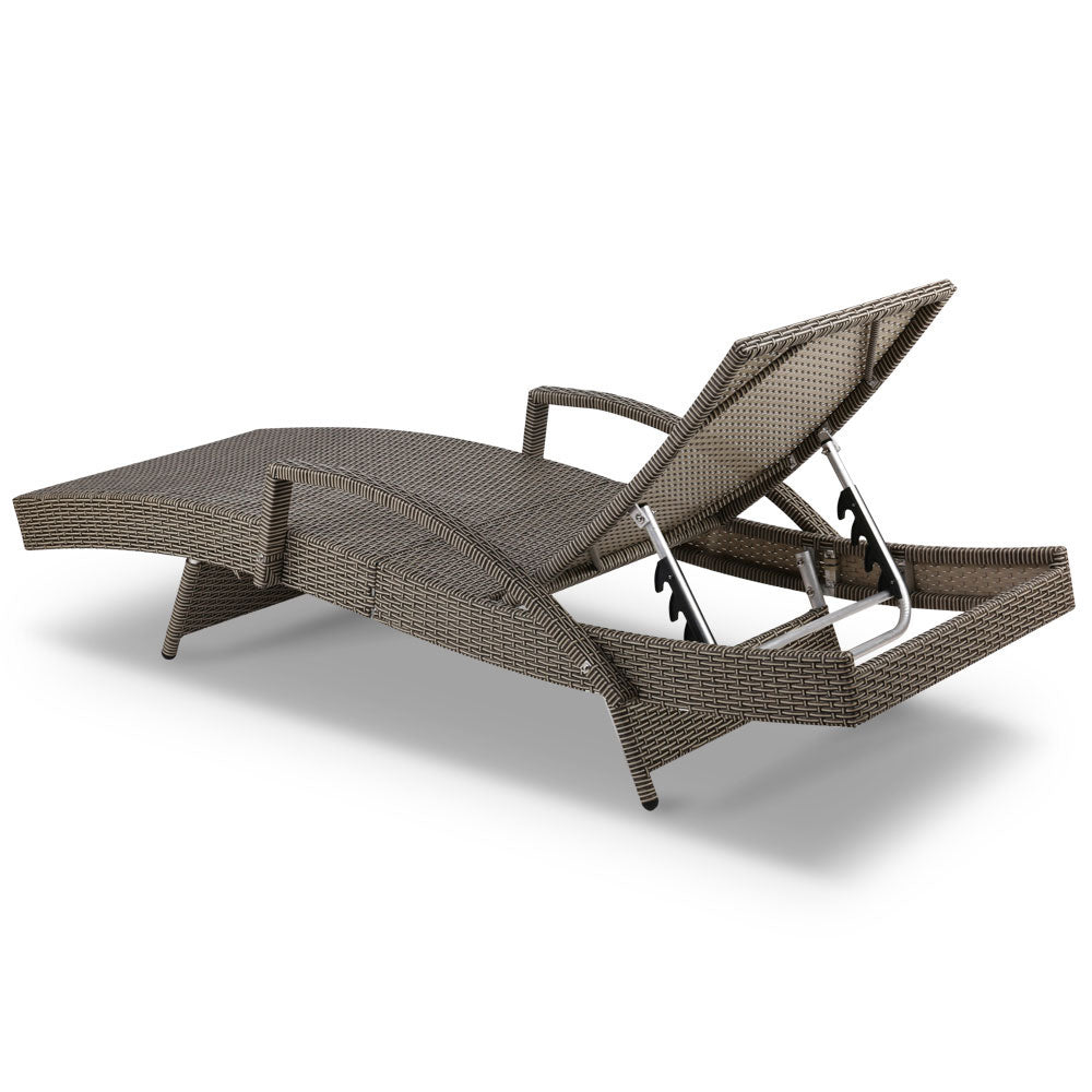 Gardeon Set of 2 Sun Lounge Outdoor Furniture Wicker Lounger Rattan Day Bed Garden Patio Grey - Newstart Furniture