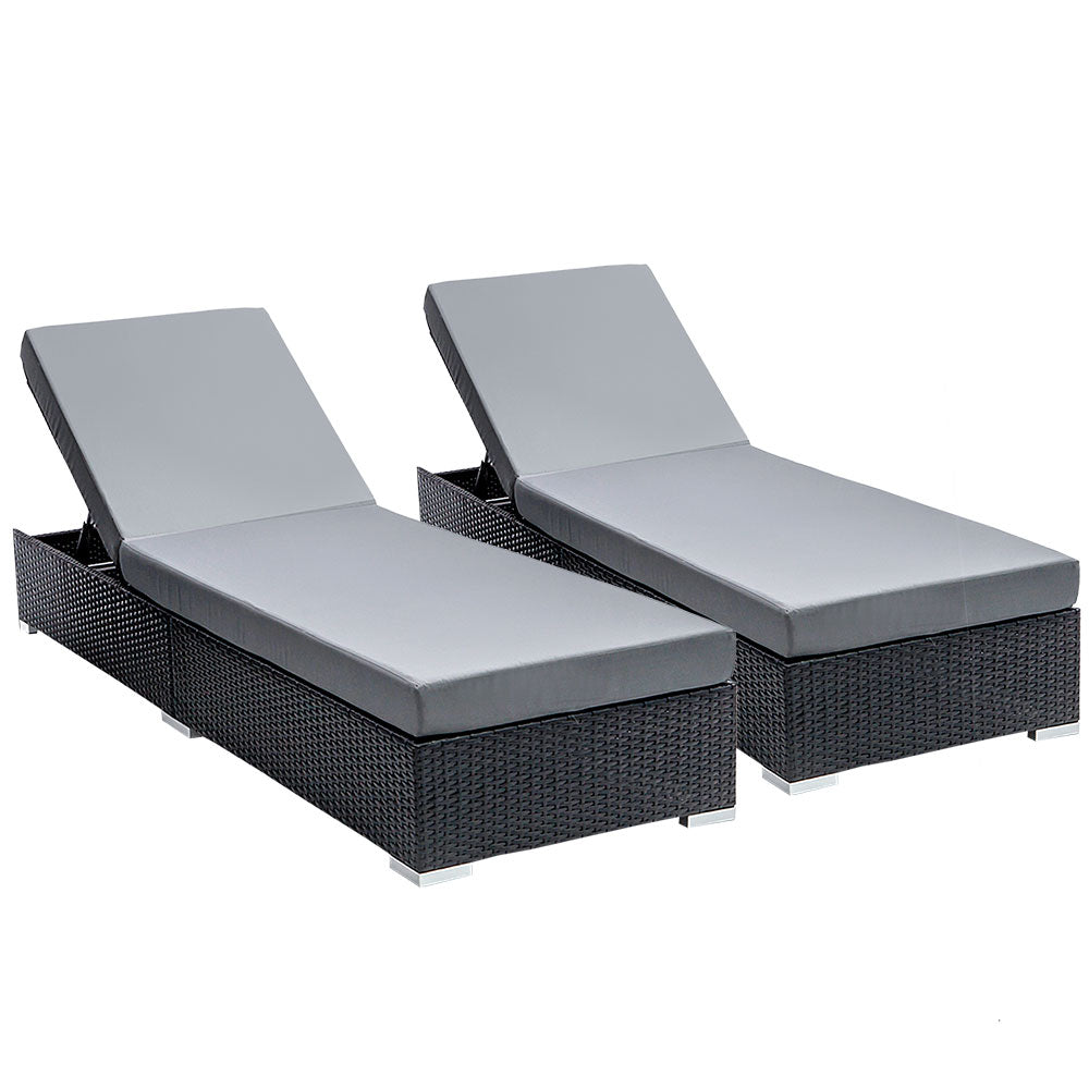 Gardeon Sun Lounge Wicker Lounger Outdoor Furniture Rattan Garden Day Bed Sofa Black - Newstart Furniture