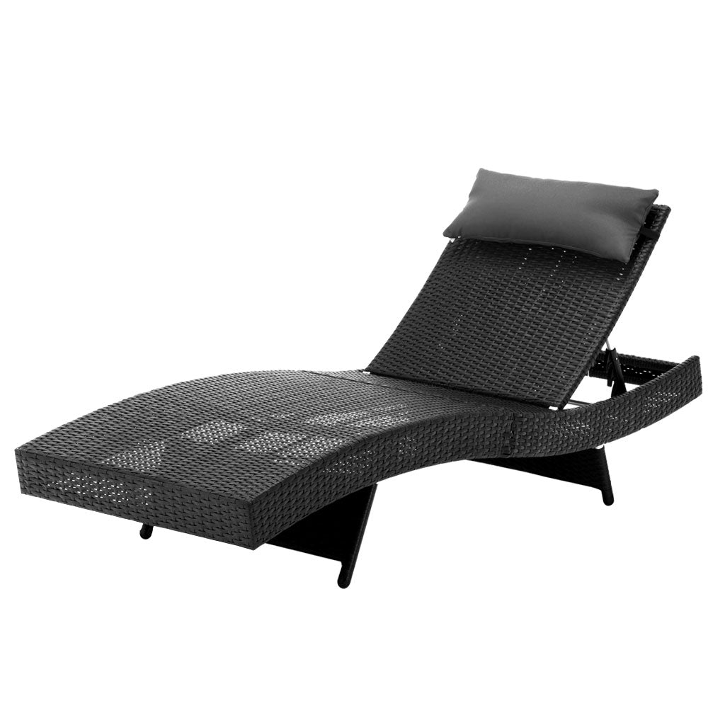 Gardeon Outdoor Wicker Sun Lounge - Black - Newstart Furniture