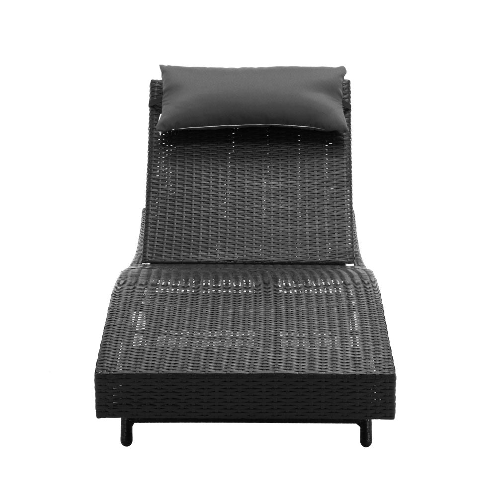 Gardeon Outdoor Wicker Sun Lounge - Black - Newstart Furniture