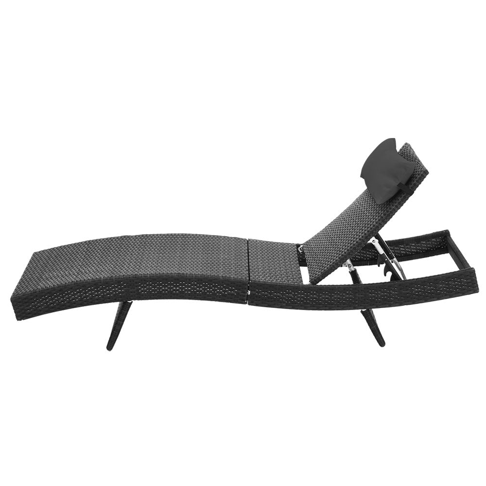 Gardeon Outdoor Wicker Sun Lounge - Black - Newstart Furniture