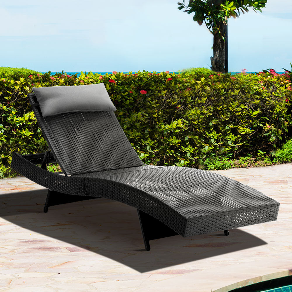 Gardeon Outdoor Wicker Sun Lounge - Black - Newstart Furniture