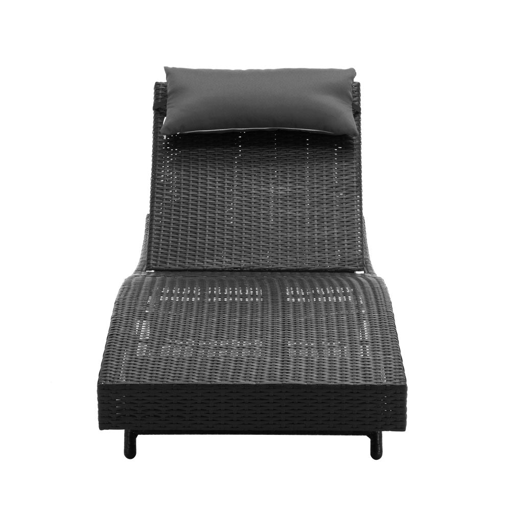 Gardeon Outdoor Sun Lounge Setting Wicker Lounger Day Bed Rattan Patio Furniture Black - Newstart Furniture