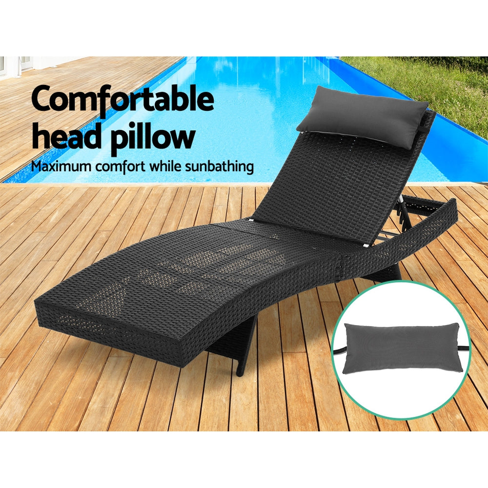 Gardeon Outdoor Sun Lounge Setting Wicker Lounger Day Bed Rattan Patio Furniture Black - Newstart Furniture