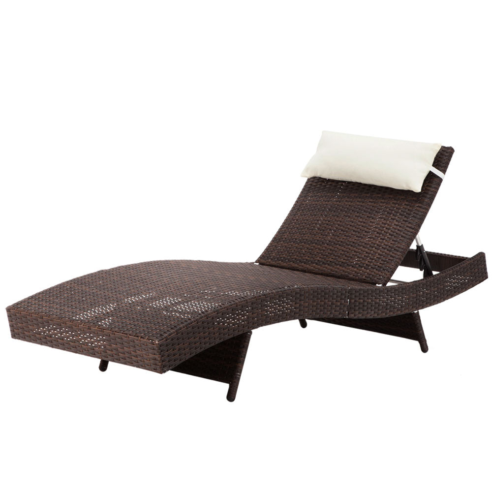 Gardeon Outdoor Wicker Sun Lounge - Brown - Newstart Furniture