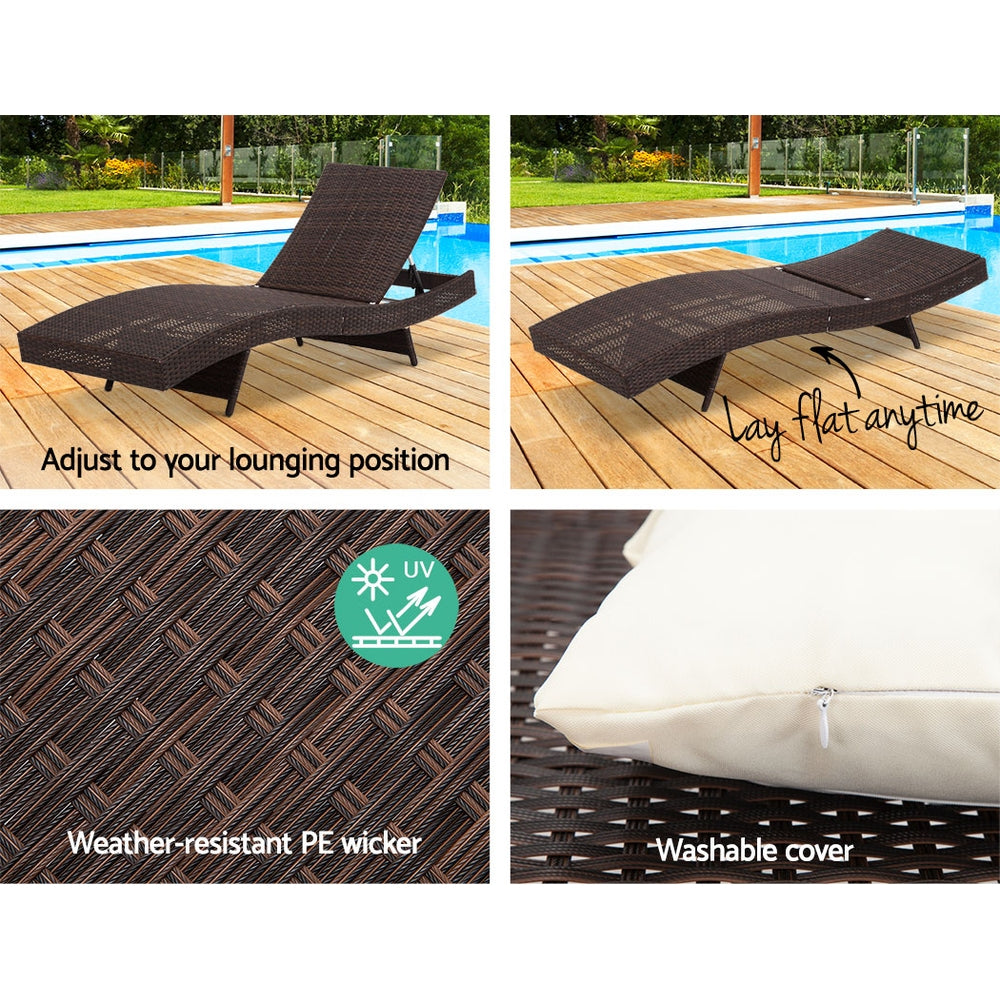 Gardeon Outdoor Wicker Sun Lounge - Brown - Newstart Furniture