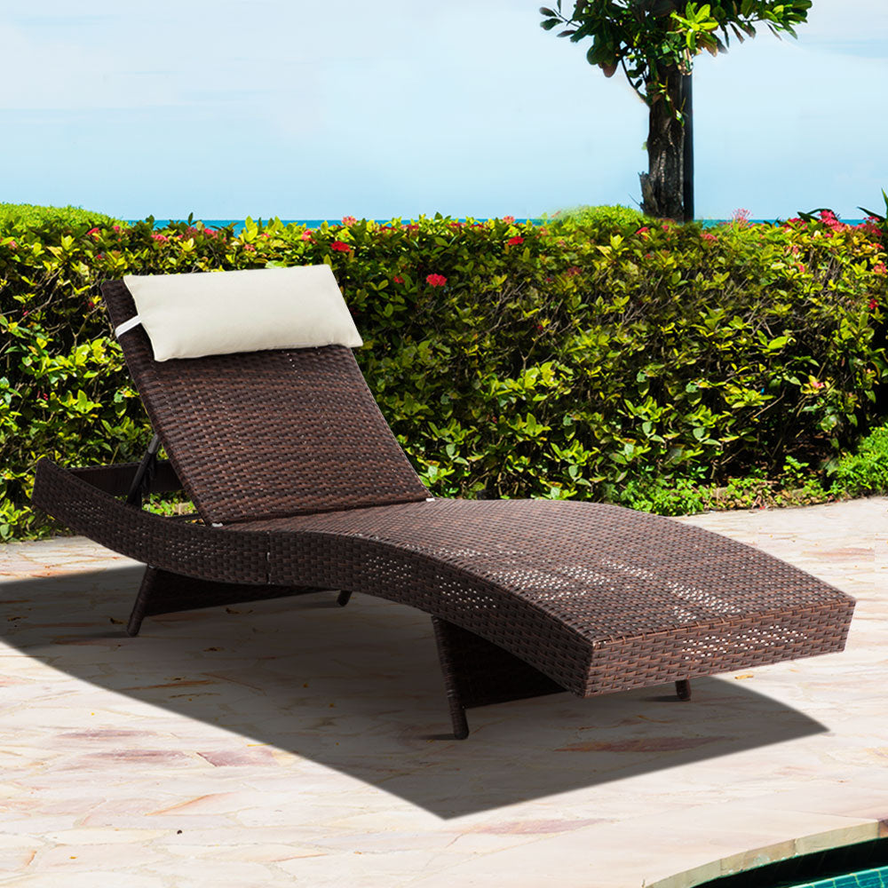 Gardeon Outdoor Wicker Sun Lounge - Brown - Newstart Furniture