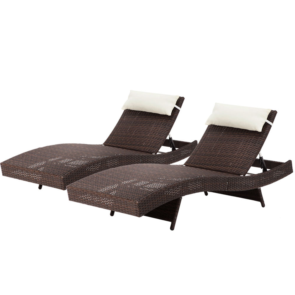 Gardeon Outdoor Sun Lounge Setting Wicker Lounger Day Bed Rattan Patio Furniture Brown - Newstart Furniture