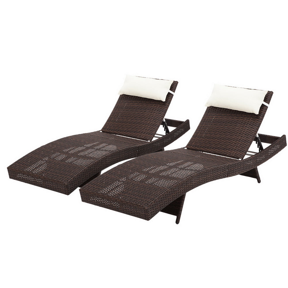 Gardeon Outdoor Sun Lounge Setting Wicker Lounger Day Bed Rattan Patio Furniture Brown - Newstart Furniture