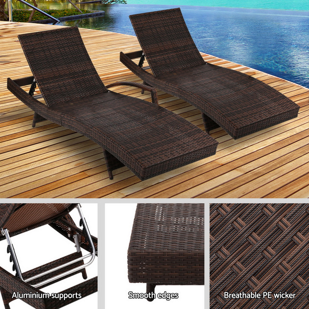 Gardeon Outdoor Sun Lounge Setting Wicker Lounger Day Bed Rattan Patio Furniture Brown - Newstart Furniture