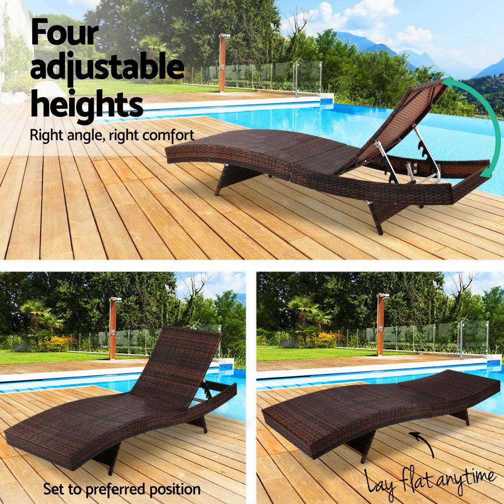 Gardeon Outdoor Sun Lounge Setting Wicker Lounger Day Bed Rattan Patio Furniture Brown - Newstart Furniture