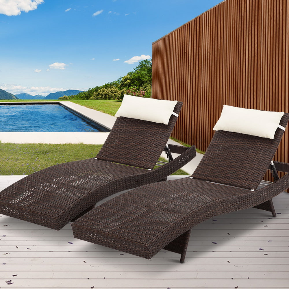 Gardeon Outdoor Sun Lounge Setting Wicker Lounger Day Bed Rattan Patio Furniture Brown - Newstart Furniture