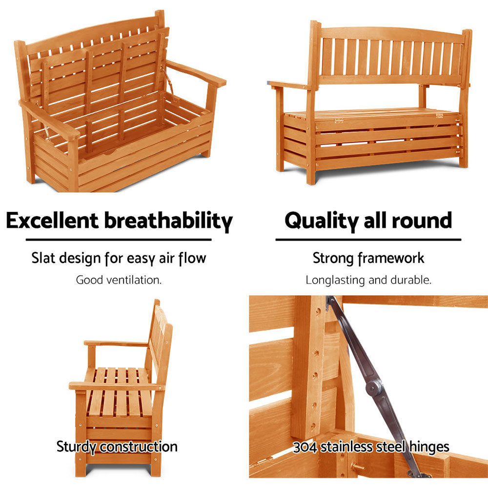 Gardeon Outdoor Storage Bench Box Wooden Garden Chair 2 Seat Timber Furniture - Newstart Furniture