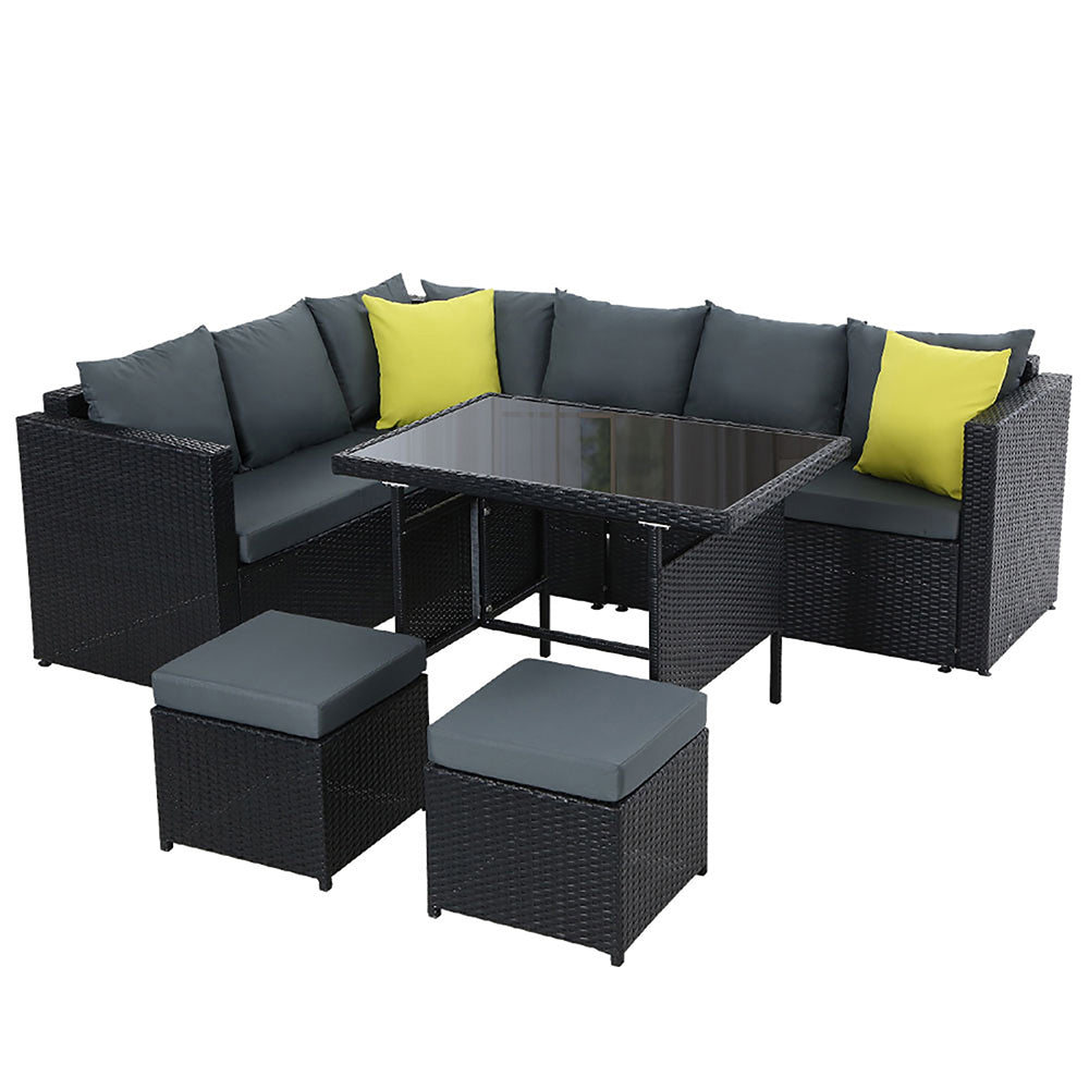 Gardeon Outdoor Furniture Patio Set Dining Sofa Table Chair Lounge Wicker Garden Black - Newstart Furniture