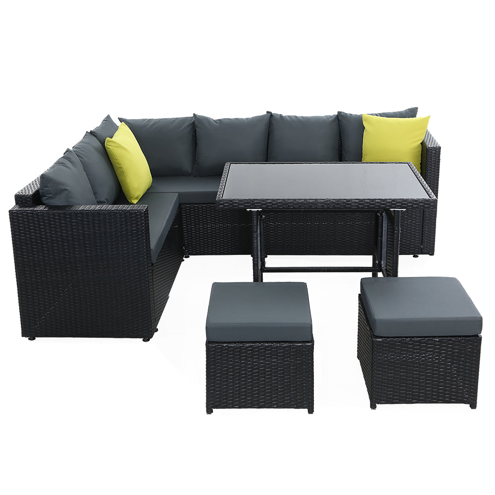 Gardeon Outdoor Furniture Patio Set Dining Sofa Table Chair Lounge Wicker Garden Black - Newstart Furniture