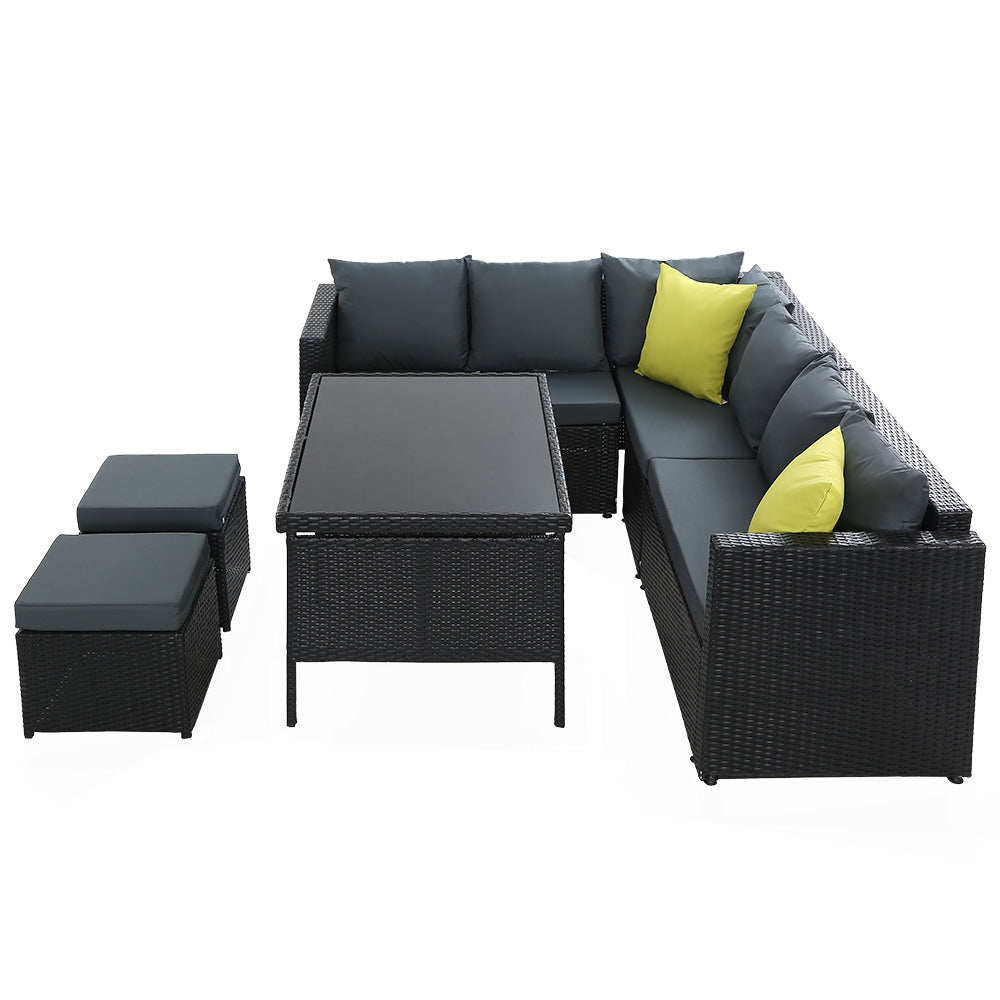 Gardeon Outdoor Furniture Patio Set Dining Sofa Table Chair Lounge Wicker Garden Black - Newstart Furniture