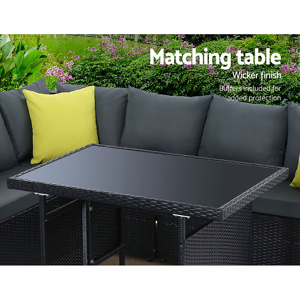 Gardeon Outdoor Furniture Patio Set Dining Sofa Table Chair Lounge Wicker Garden Black - Newstart Furniture