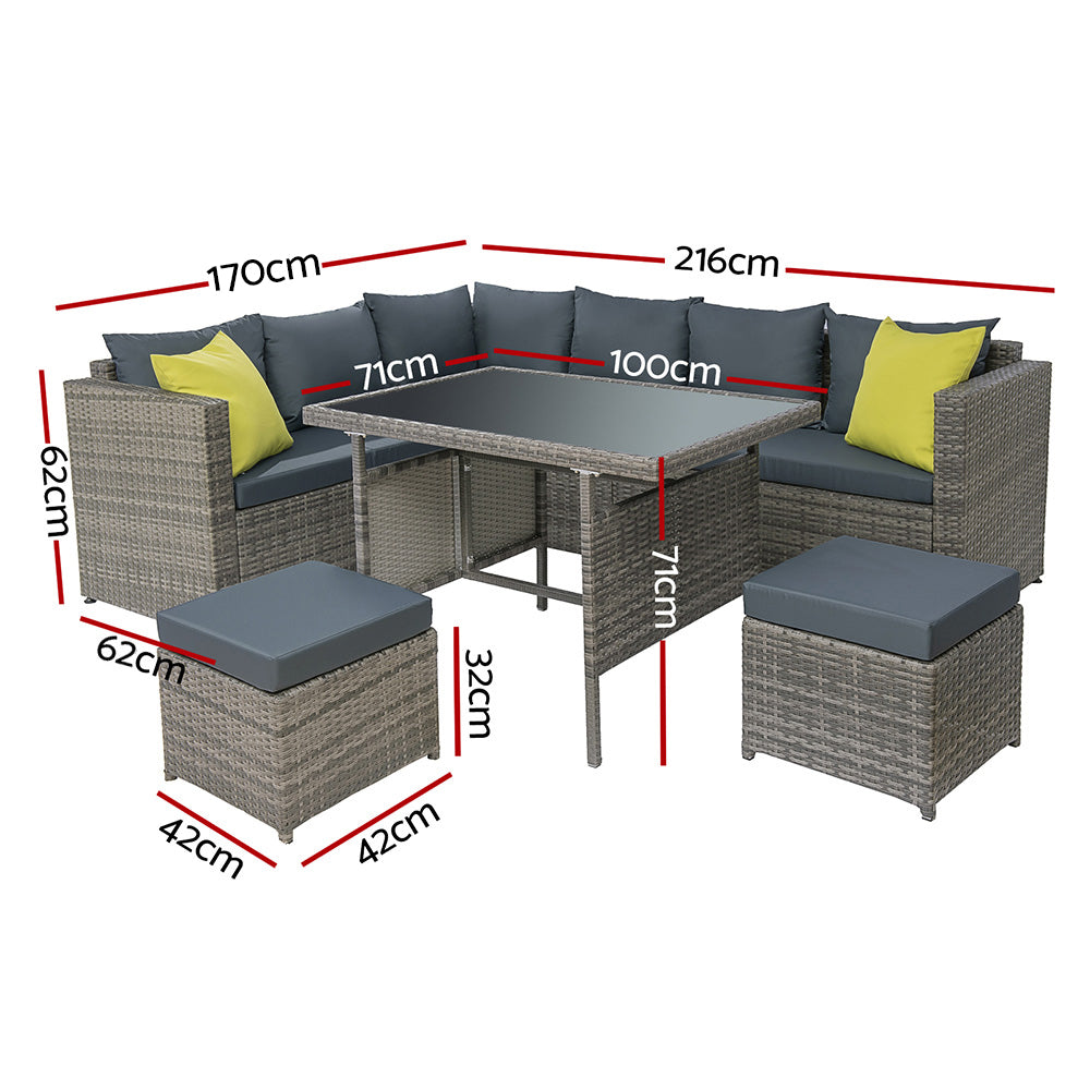 Gardeon Outdoor Furniture Patio Set Dining Sofa Table Chair Lounge Garden Wicker Grey - Newstart Furniture